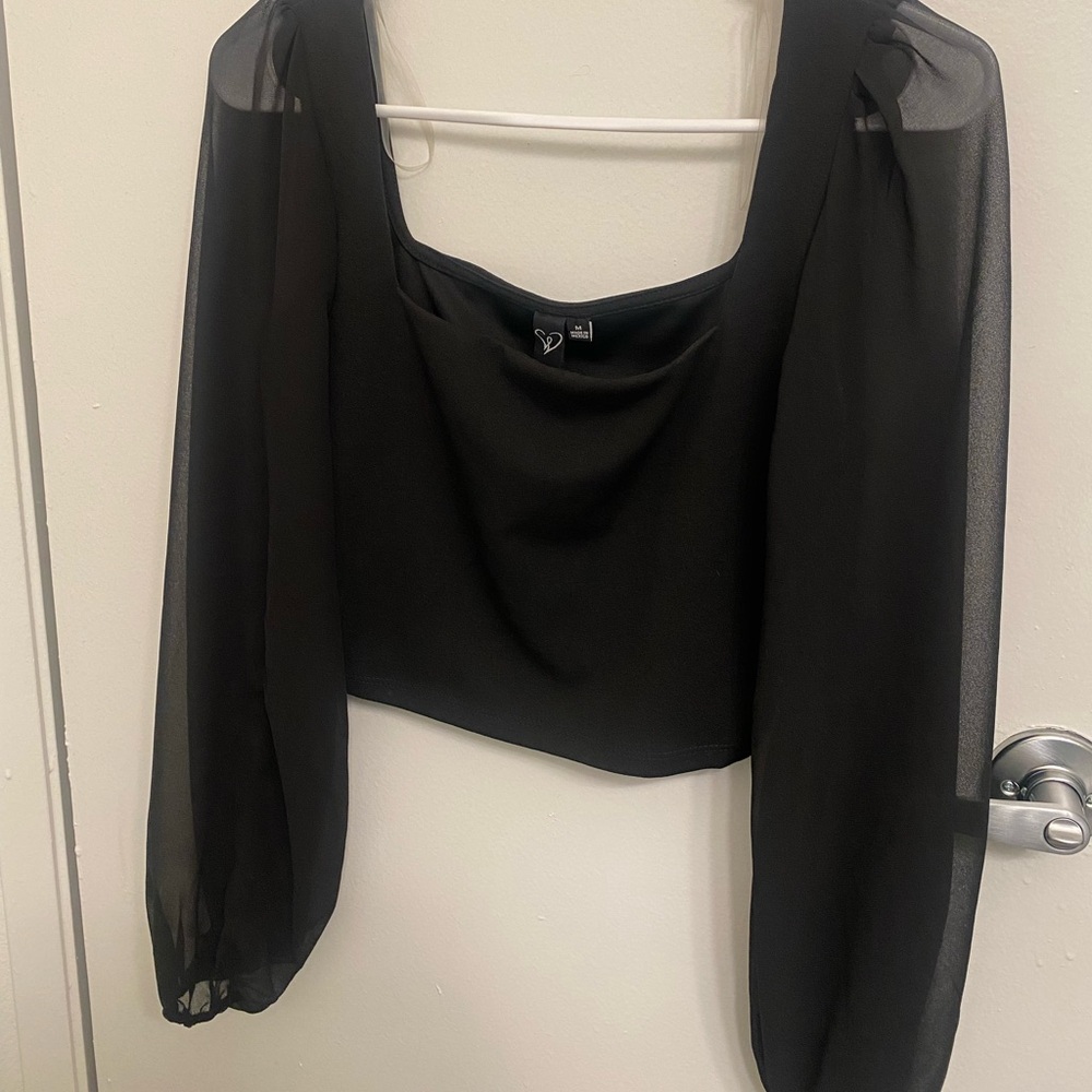 Black mesh sleeve top